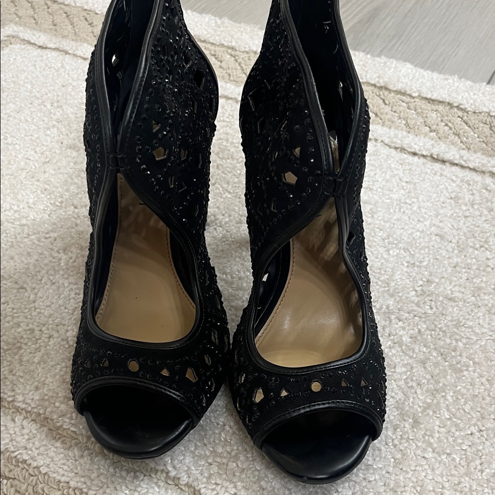 Gianni Bini Black rhinestones Cutout Peep-Toe Heels